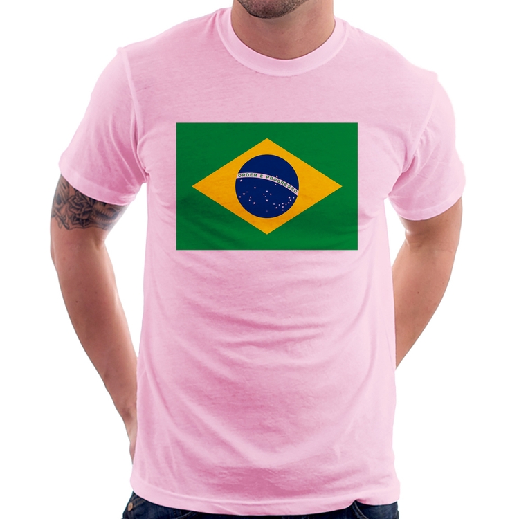 Camiseta Bandeira Brasil - Rosa Bebê