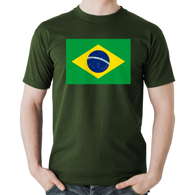 Camiseta Algodão Bandeira Brasil - Musgo