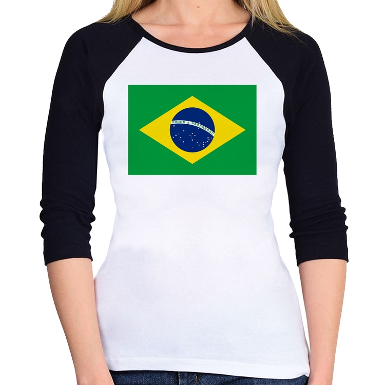 Baby Look Raglan Bandeira Brasil Manga 3/4