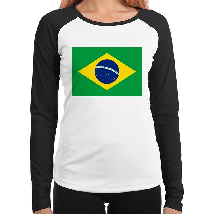 Baby Look Raglan Bandeira Brasil Manga Longa