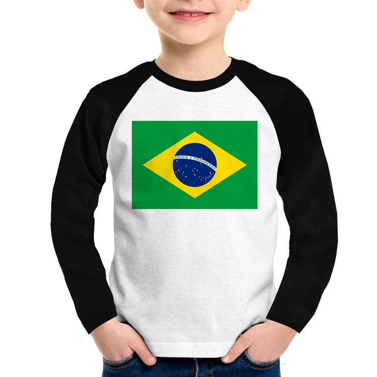 Camiseta Raglan Infantil Bandeira Brasil Manga Longa