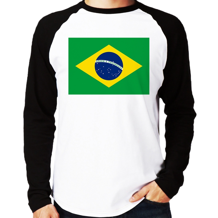 Camiseta Raglan Bandeira Brasil Manga Longa