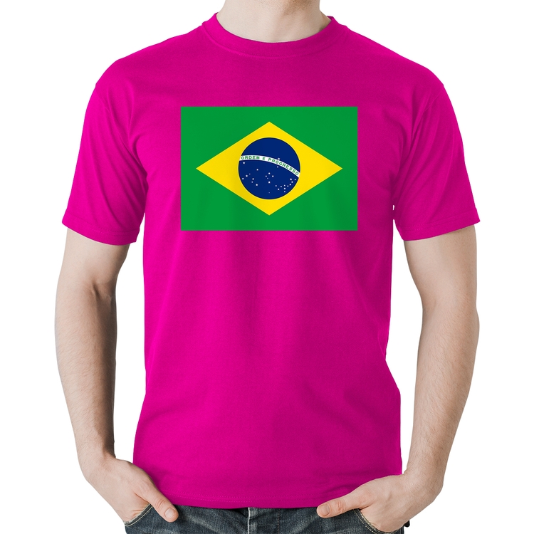 Camiseta Algodão Bandeira Brasil - Rosa