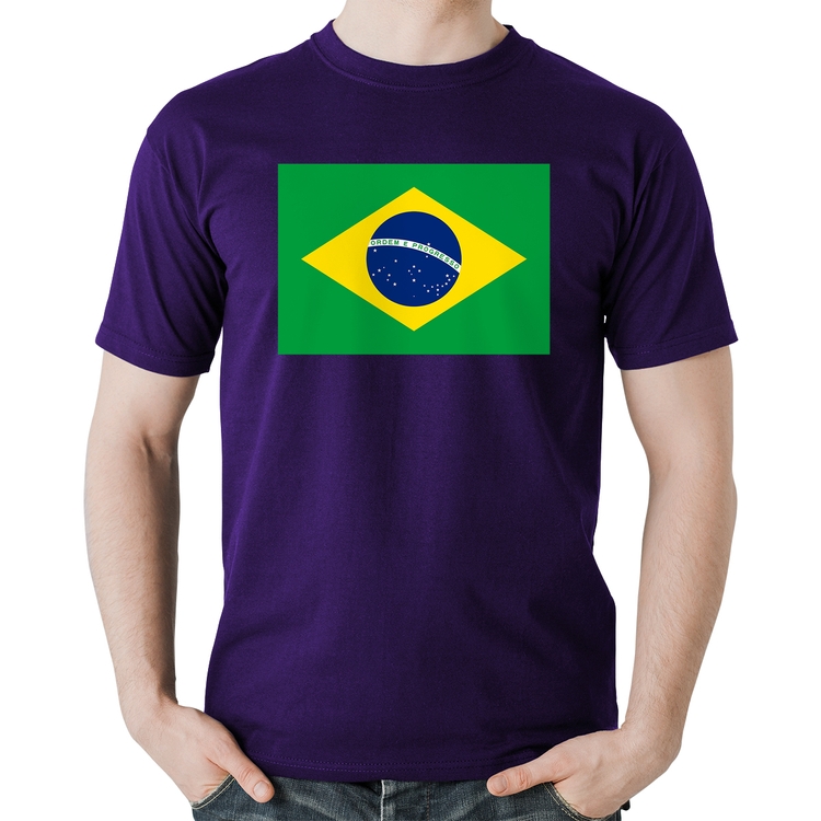 Camiseta Algodão Bandeira Brasil - Roxa
