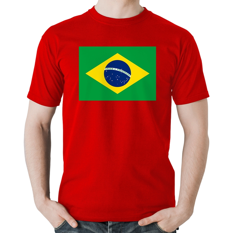 Camiseta Algodão Bandeira Brasil - Vermelha