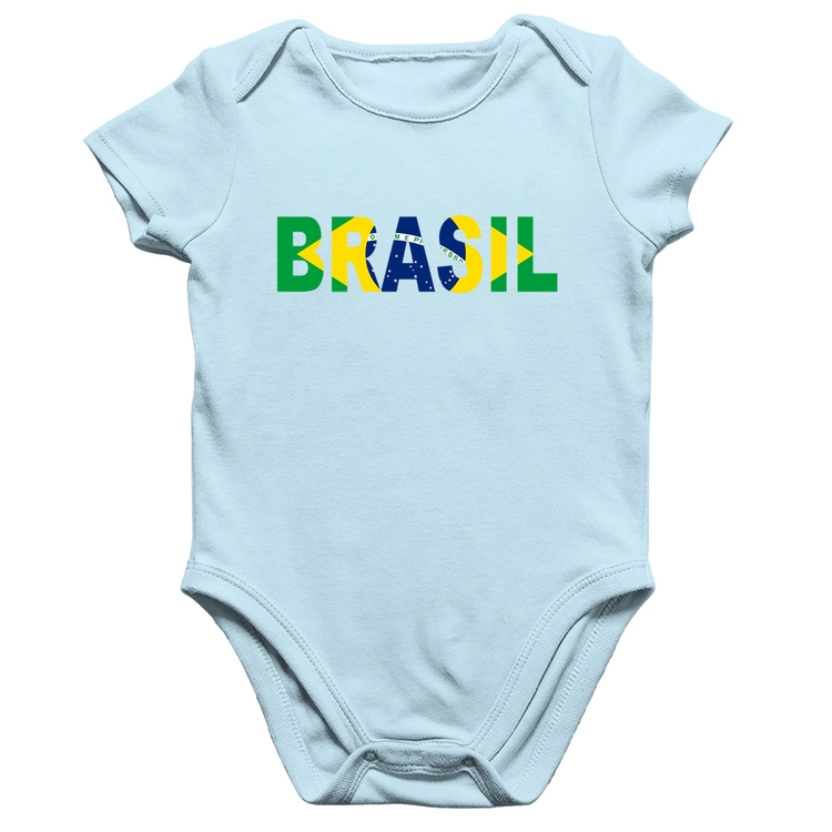Body Bebê Algodão Bandeira Brasil Letras - Azul Bebê