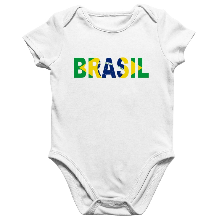 Body Bebê Algodão Bandeira Brasil Letras - Branco