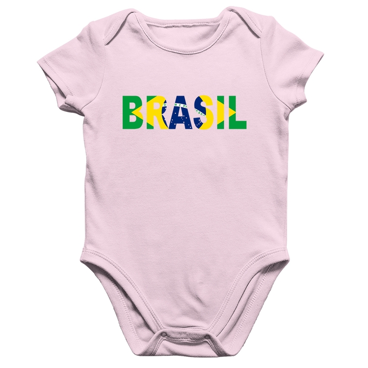 Body Bebê Algodão Bandeira Brasil Letras - Rosa Bebê