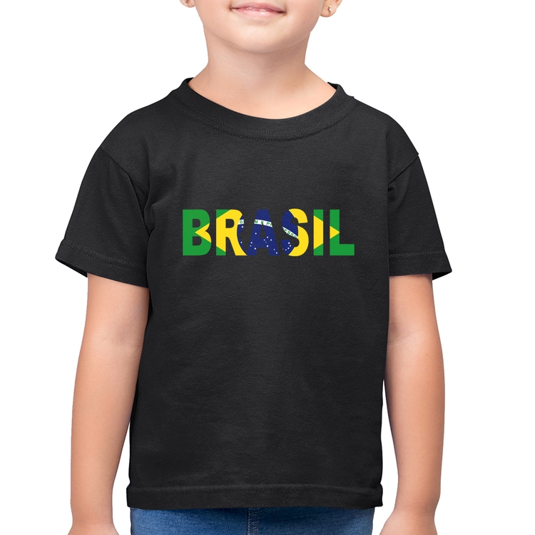 Camiseta Algodão Infantil Bandeira Brasil Letras
