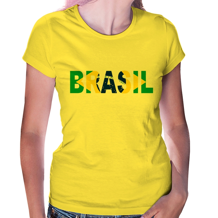 Baby Look Bandeira Brasil Letras - Amarela