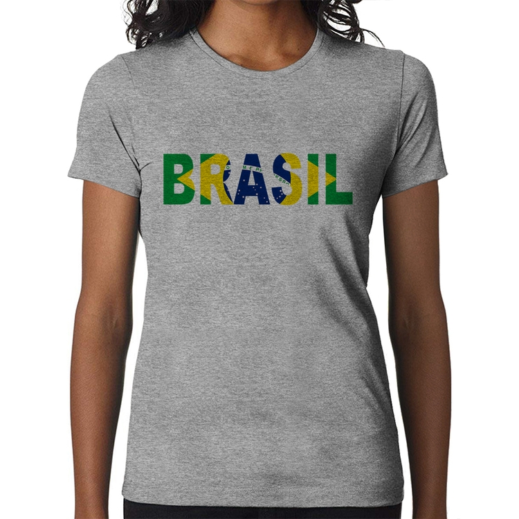 Baby Look Bandeira Brasil Letras - Cinza