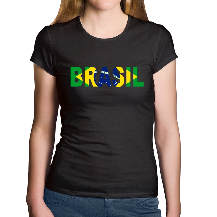 Baby Look Algodão Bandeira Brasil Letras
