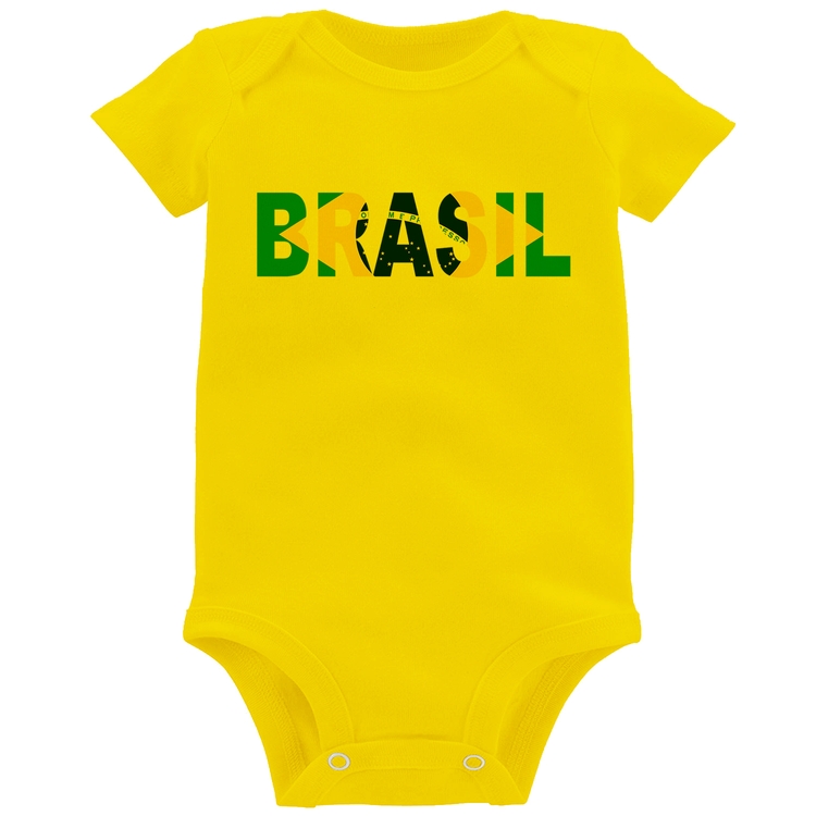Body Bebê Bandeira Brasil Letras - Amarelo