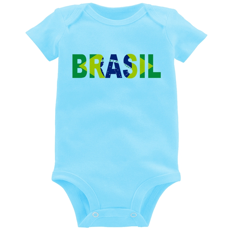 Body Bebê Bandeira Brasil Letras - Azul Bebê
