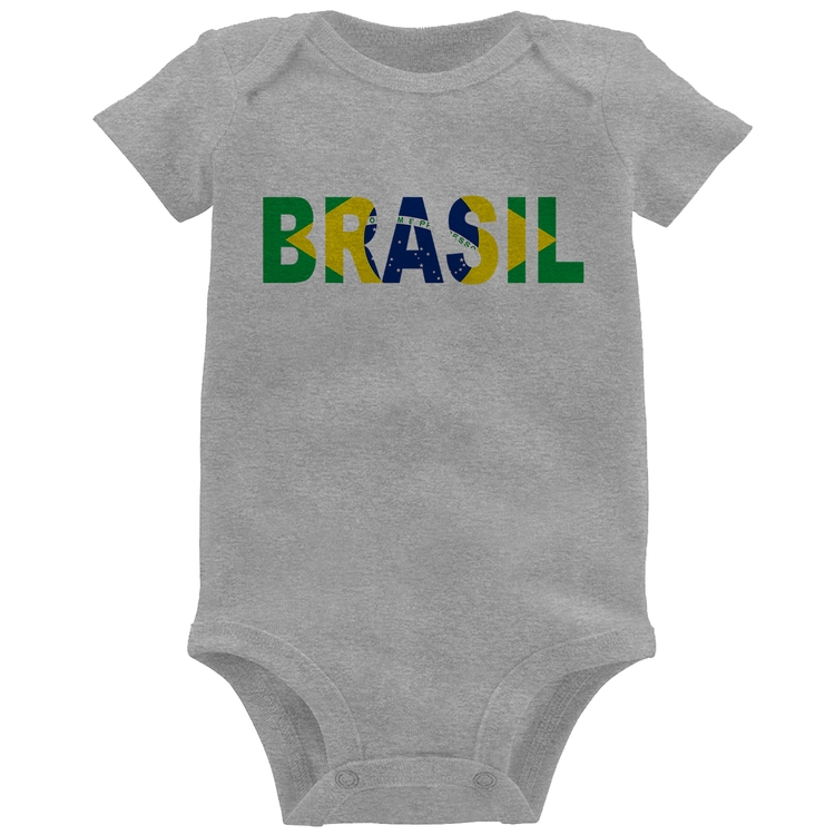 Body Bebê Bandeira Brasil Letras - Cinza