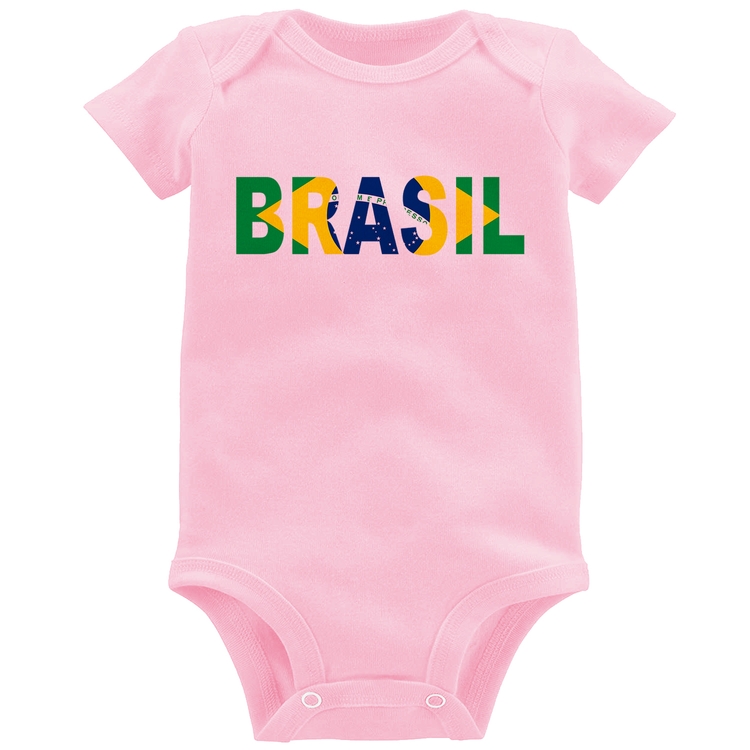 Body Bebê Bandeira Brasil Letras - Rosa Bebê