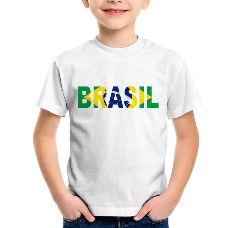 Camiseta Infantil Bandeira Brasil Letras