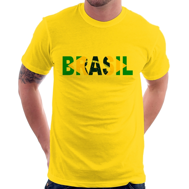 Camiseta Bandeira Brasil Letras - Amarela