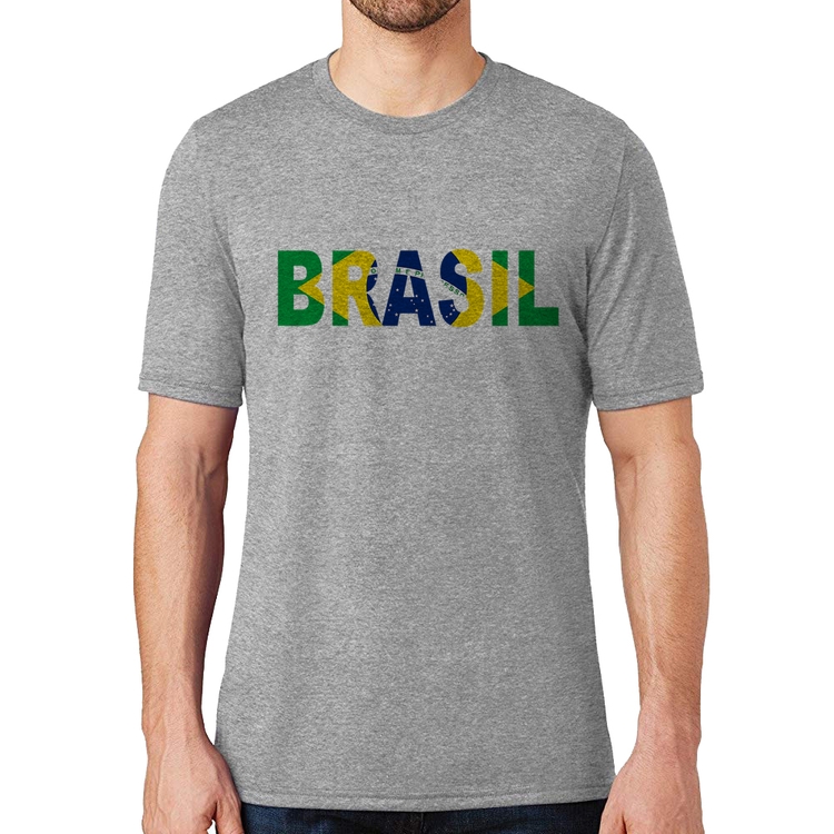 Camiseta Bandeira Brasil Letras - Cinza