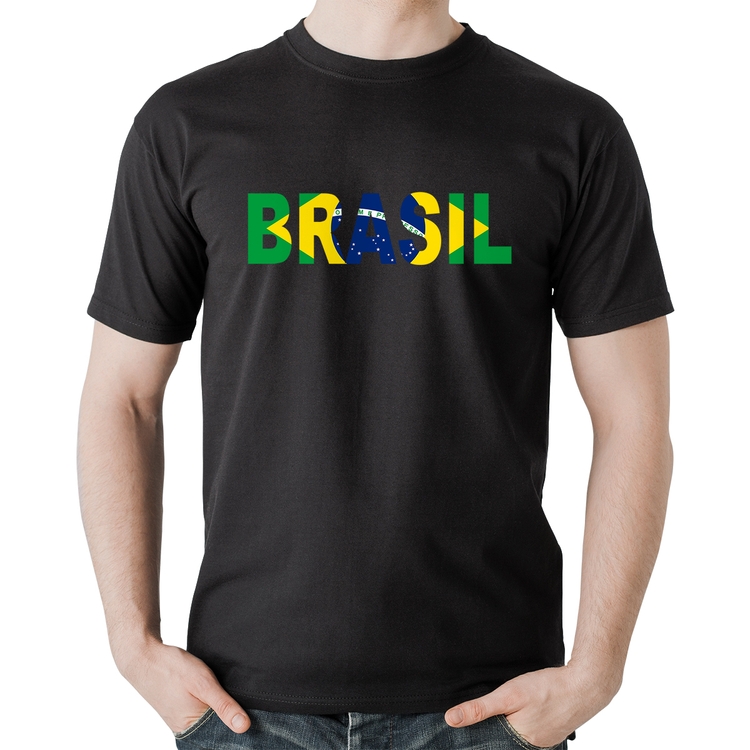 Camiseta Algodão Bandeira Brasil Letras