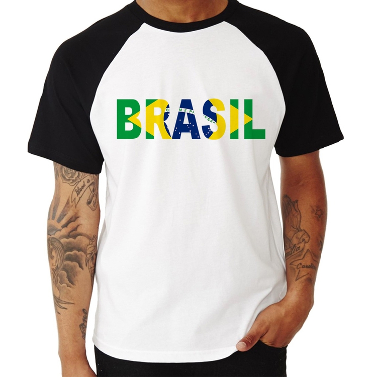 Camiseta Raglan Bandeira Brasil Letras