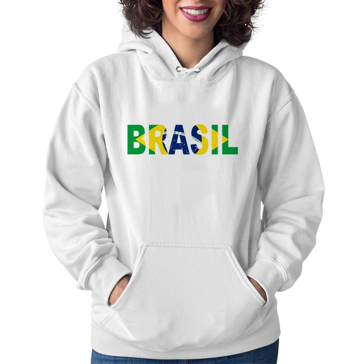 Moletom Feminino Bandeira Brasil Letras - Branco