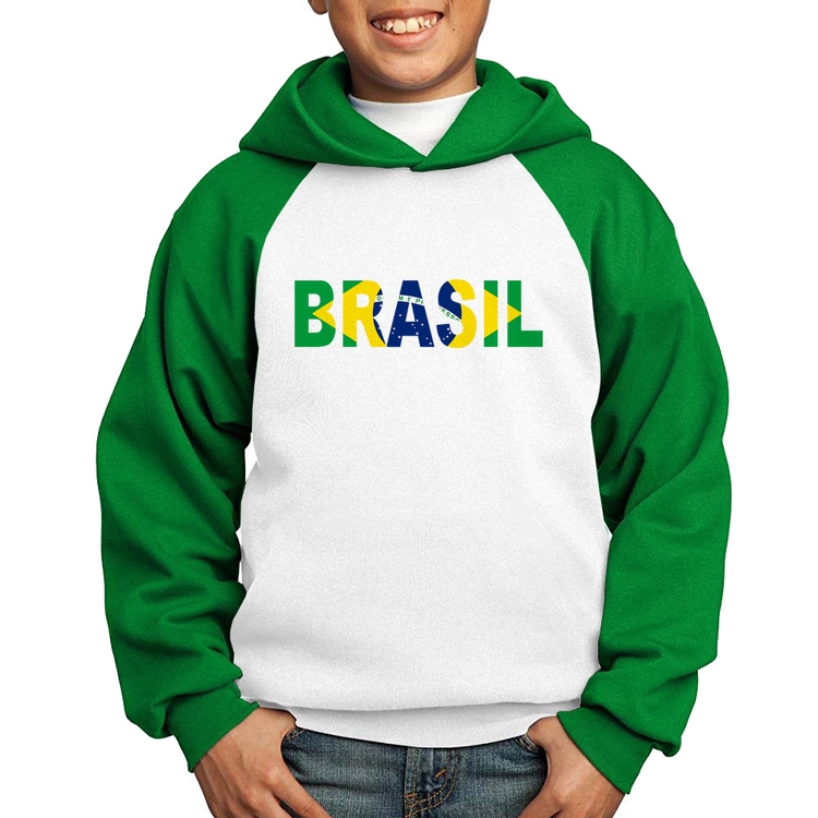Moletom Infantil Bandeira Brasil Letras - Branco/Verde