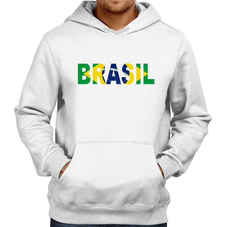 Moletom Bandeira Brasil Letras - Branco