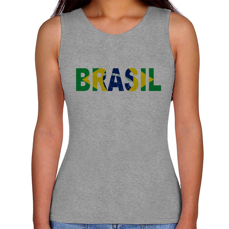 Regata Feminina Bandeira Brasil Letras - Cinza