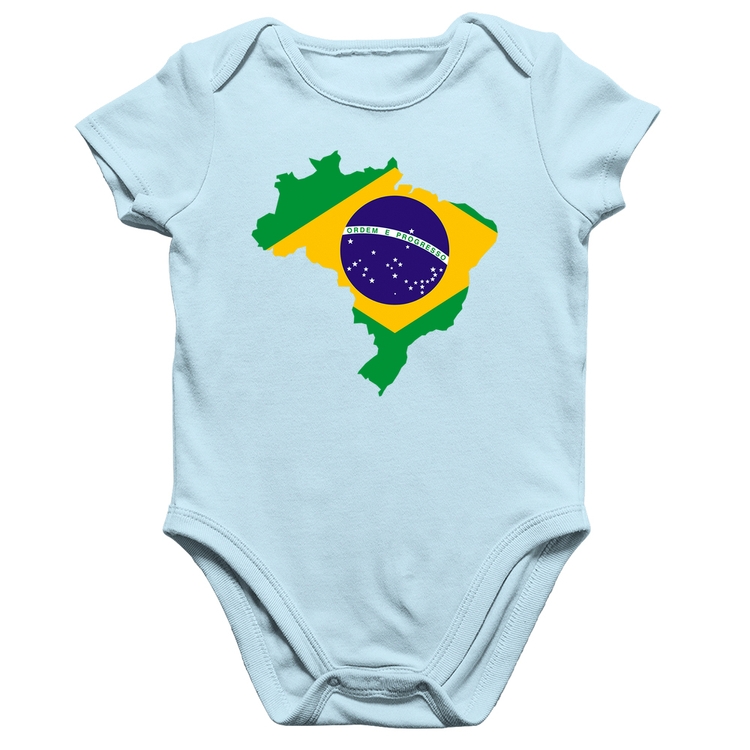 Body Bebê Algodão Bandeira Brasil Mapa - Azul Bebê