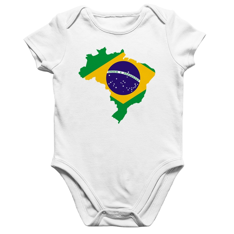 Body Bebê Algodão Bandeira Brasil Mapa - Branco