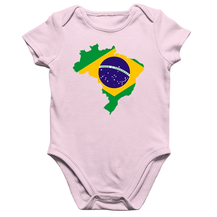 Body Bebê Algodão Bandeira Brasil Mapa - Rosa Bebê
