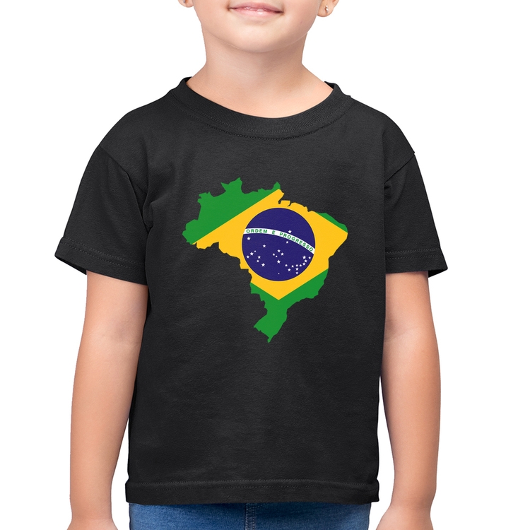 Camiseta Algodão Infantil Bandeira Brasil Mapa
