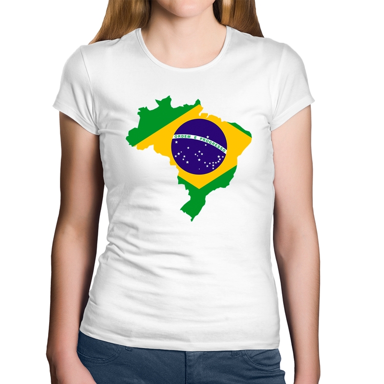 Baby Look Algodão Bandeira Brasil Mapa - Branca