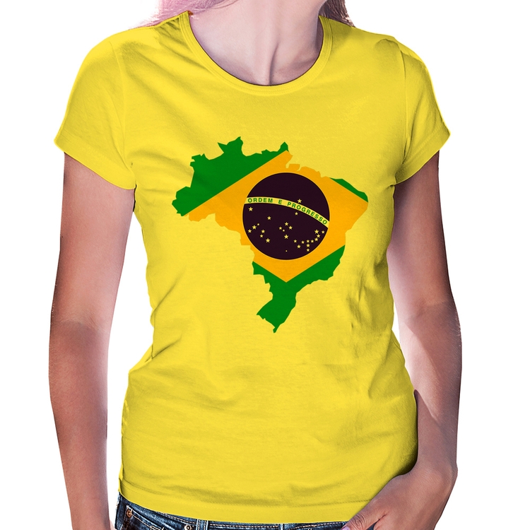 Baby Look Bandeira Brasil Mapa - Amarela