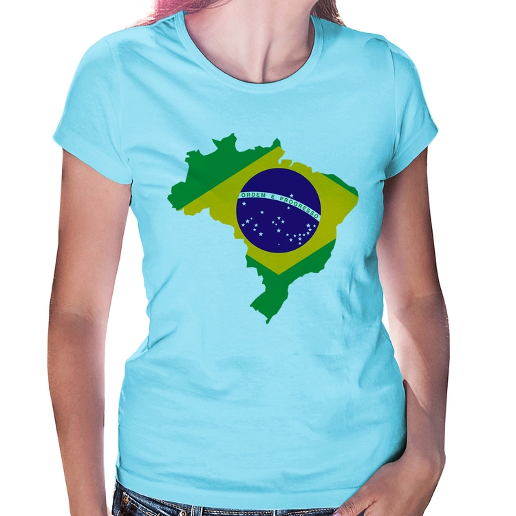 Baby Look Bandeira Brasil Mapa - Azul Bebê