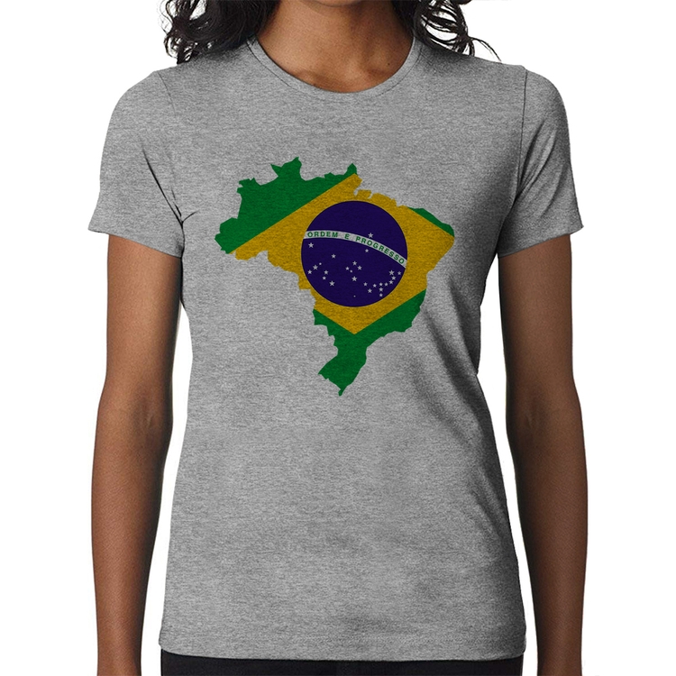 Baby Look Bandeira Brasil Mapa - Cinza
