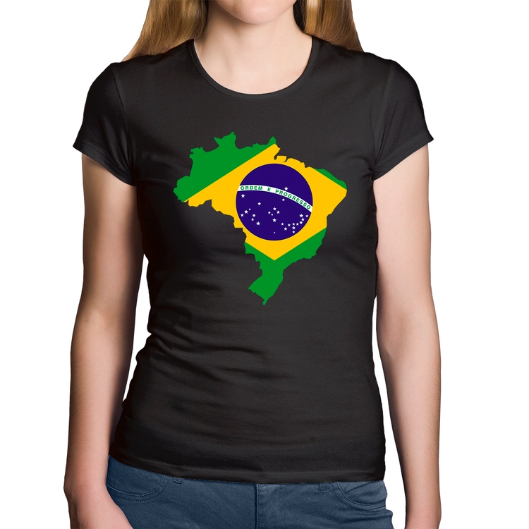 Baby Look Algodão Bandeira Brasil Mapa