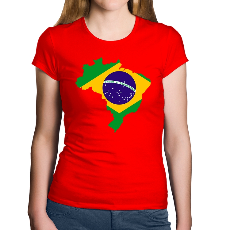 Baby Look Algodão Bandeira Brasil Mapa - Vermelha