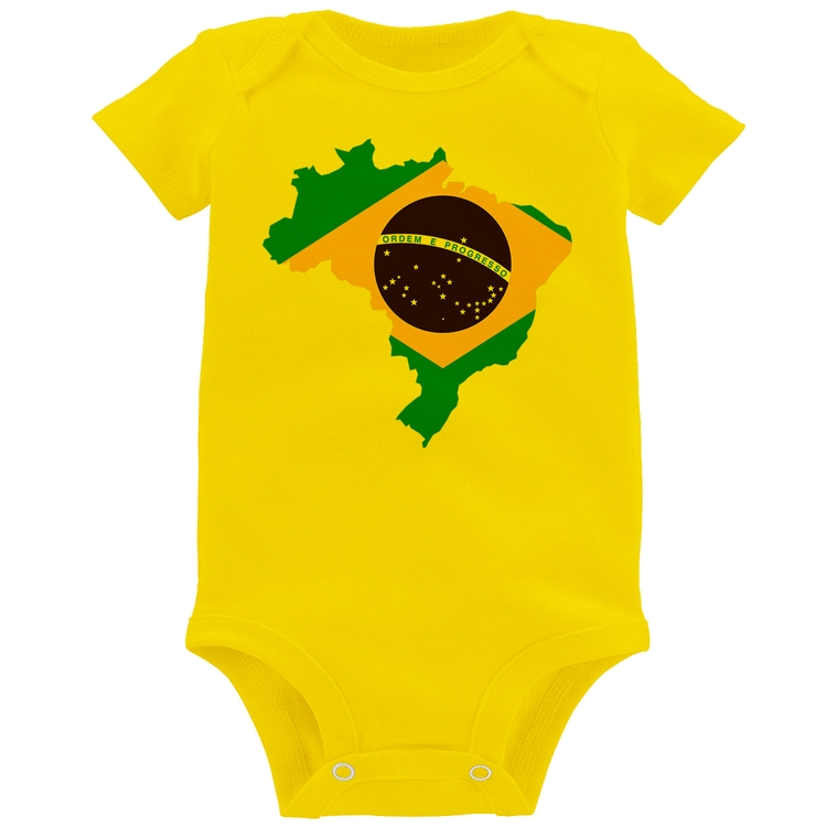 Body Bebê Bandeira Brasil Mapa - Amarelo