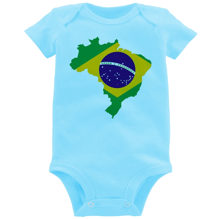 Body Bebê Bandeira Brasil Mapa - Azul Bebê