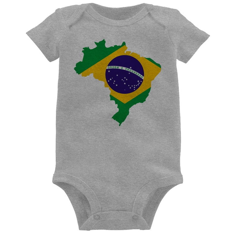 Body Bebê Bandeira Brasil Mapa - Cinza