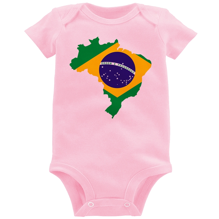Body Bebê Bandeira Brasil Mapa - Rosa Bebê