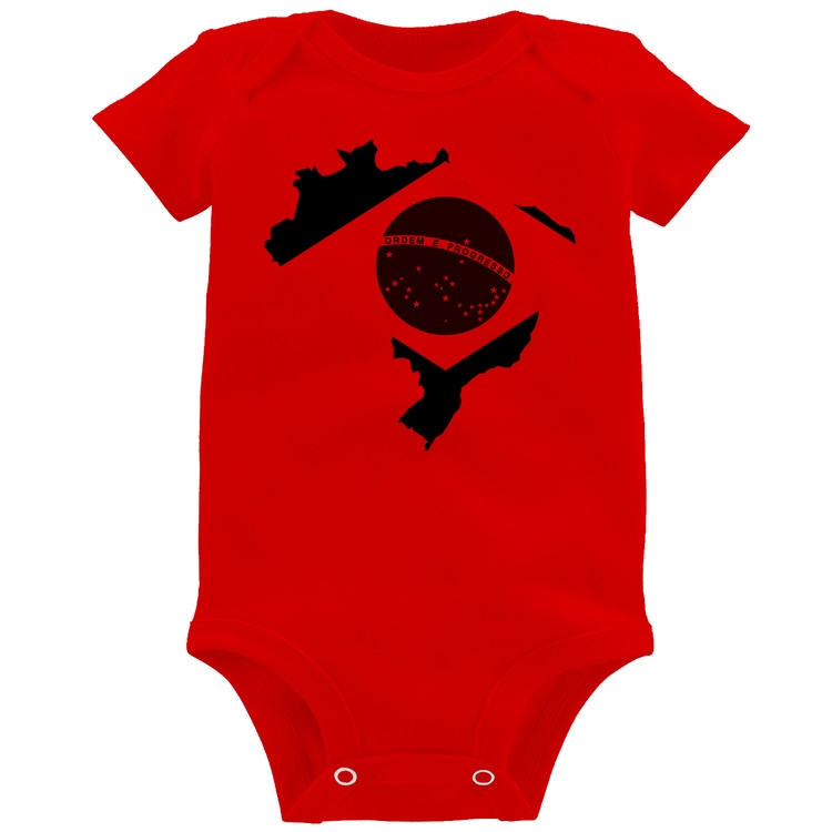 Body Bebê Bandeira Brasil Mapa - Vermelho