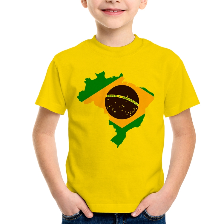 Camiseta Infantil Bandeira Brasil Mapa - Amarela