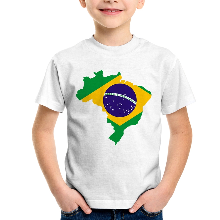 Camiseta Infantil Bandeira Brasil Mapa