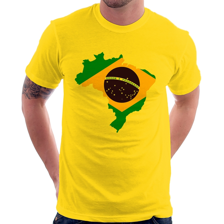 Camiseta Bandeira Brasil Mapa - Amarela