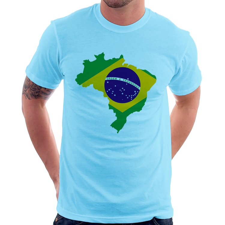 Camiseta Bandeira Brasil Mapa - Azul Bebê