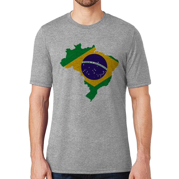 Camiseta Bandeira Brasil Mapa - Cinza
