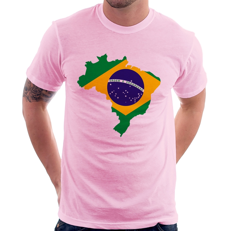 Camiseta Bandeira Brasil Mapa - Rosa Bebê